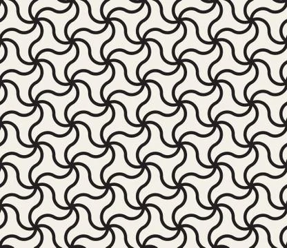 Vector Seamless Black and White Rounded Triangular Lines Lace Pattern Stock Illustration