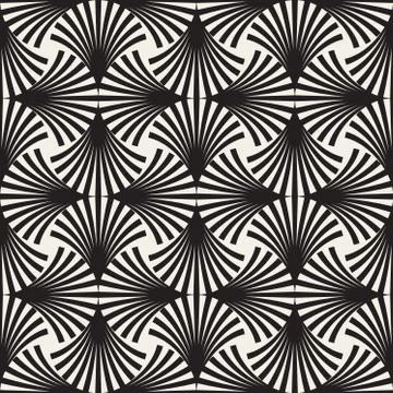 Vector Seamless Black and White Arc Lines Grid Pattern 스톡 일러스트