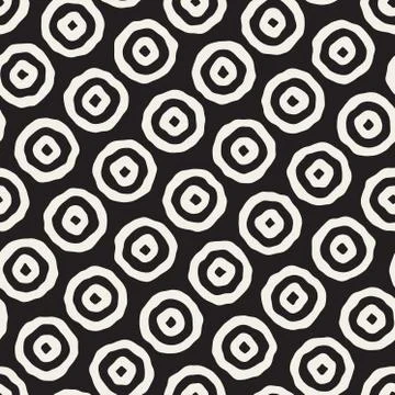 Vector Seamless Black and White Hand Drawn Concentric Circles Pattern 库存插图