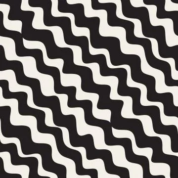 Vector Seamless Black and White Hand Drawn Diagonal Zigzag Lines Pattern Illustrazione stock