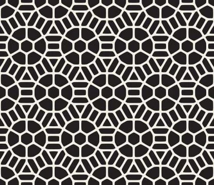 Vector Seamless Black And White Geometric Hexagon Rounded Grid Pattern Stock Illustration