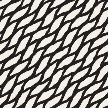 Vector Seamless Black and White Hand Drawn Diagonal Round Shapes Pattern Stock Illustration