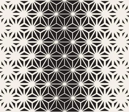 Vector Seamless Black and White Triangle Lines Grid Pattern Stock Illustration