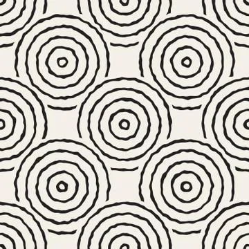 Vector Seamless Black And White Freehand Concentric Circles Pattern Illustrazione stock