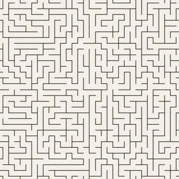 Vector Seamless Black and White Thin Lines Irregular Maze Pattern Stock Illustration