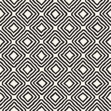 Vector Seamless Black and White Hand Drawn Rhombus Lines Pattern Illustrazione stock