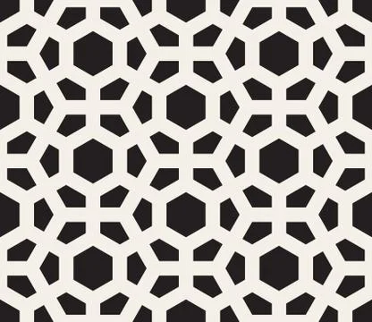 Vector Seamless Black And White Geometric Hexagon Lines Pattern イラスト素材