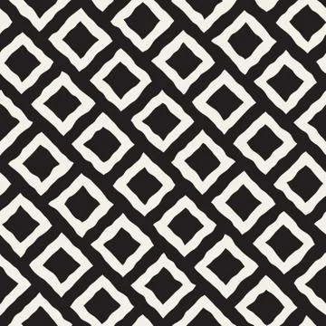 Vector Seamless Black and White Hand Drawn Rhombus Lines Pattern Stock Illustration