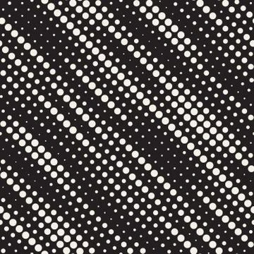 Vector Seamless Black and White Diagonal Halftone Circle Lines Pattern Stock Illustration