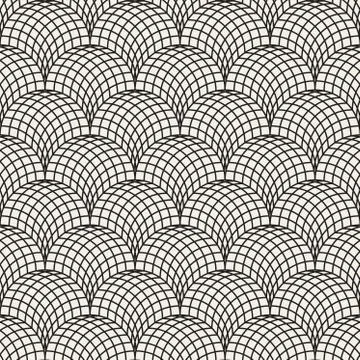Vector Seamless Black and White Arc Shape Line Lattice Pattern Illustrazione stock