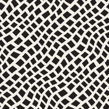 Vector Seamless Black and White Hand Drawn Diagonal Rectangles Lines Pattern Stock Illustration