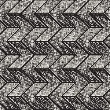 Vector Seamless Black and White Stippling Chevron Shapes Pattern Illustrazione stock