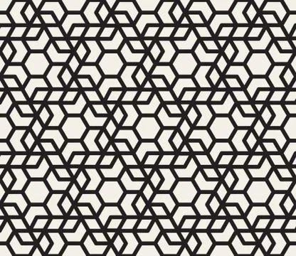Vector Seamless Black And White Hexagonal Geometric Grid Pattern 스톡 일러스트