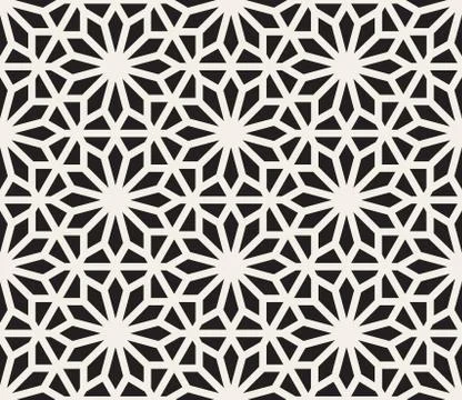 Vector Seamless Black And White Geometric Hexagon Lines Pattern イラスト素材