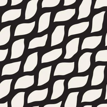 Vector Seamless Black and White Hand Drawn Wavy Shapes Pattern Stock Illustration