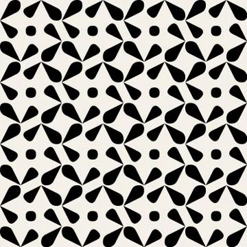 Vector Seamless Black And White Rounded Drop Shape Circle Geometric Pattern Stock Illustration