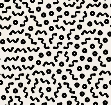 Vector Seamless Black And White Circle Round ZigZag Jumble Pattern 스톡 일러스트