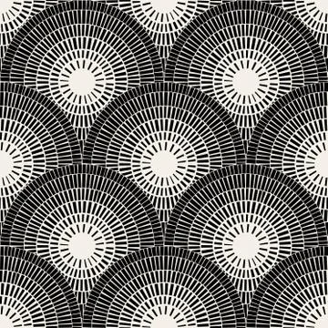 Vector Seamless Black And White  Brick Round Pavement Mosaic Pattern Stock Illustration