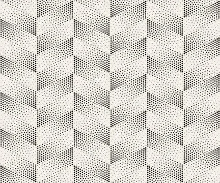 Vector Seamless Black And White Circle Stippling Chevron ZigZag Halftone Stock Illustration