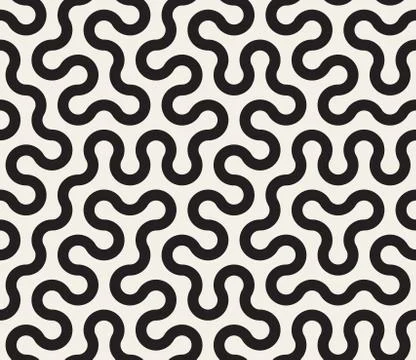 Vector Seamless Black and White Tangled Round Stripes Geometric Pattern Stock Illustration