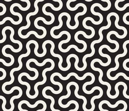 Vector Seamless Black and White Tangled Round Stripes Geometric Pattern 스톡 일러스트
