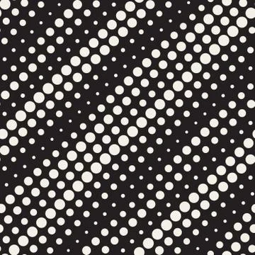 Vector Seamless Black and White Diagonal Halftone Circle Lines Pattern Stock Illustration