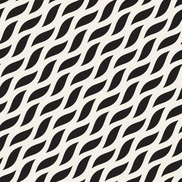 Vector Seamless Black and White Diagonal Wavy Shapes Pattern Stock Illustration