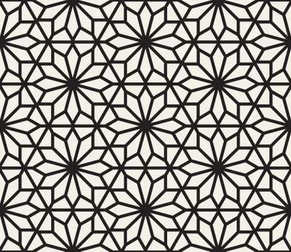 Vector Seamless Black And White Geometric Hexagon Lines Pattern Stock Illustration