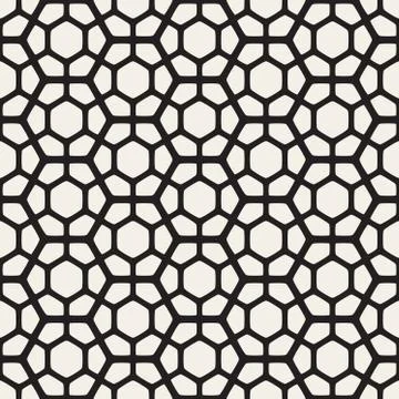 Vector Seamless Black And White Geometric Hexagon Rounded Grid Pattern 스톡 일러스트