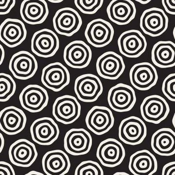 Vector Seamless Black and White Hand Drawn Concentric Circles Pattern Stock Illustration
