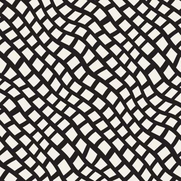 Vector Seamless Black and White Hand Drawn Diagonal Rectangles Lines Pattern Stock Illustration