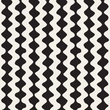 Vector Seamless Black and White Hand Drawn Wavy Zigzag Lines Pattern Illustrazione stock