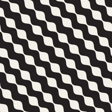 Vector Seamless Black And White Diagonal Wavy Lines Pattern Stock Illustration