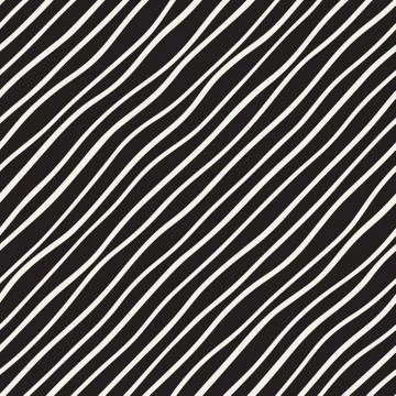 Vector Seamless Black and White Hand Drawn Diagonal Lines Pattern Stock Illustration