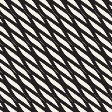 Vector Seamless Black and White Diagonal Wavy Shapes Pattern Stock Illustration