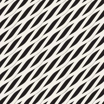 Vector Seamless Black and White Diagonal Wavy Shapes Pattern Stock Illustration