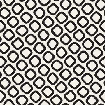 Vector Seamless Black and White Hand Drawn Rounded Rhombus Shapes Pattern Illustrazione stock