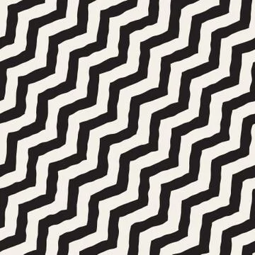 Vector Seamless Black and White Hand Drawn ZigZag Diagonal Stripes Pattern Illustrazione stock