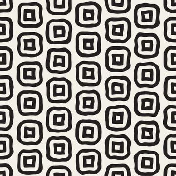 Vector Seamless Black and White Hand Drawn Rounded Rectangles Pattern Stock Illustration