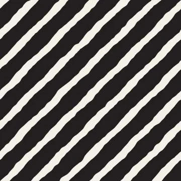 Vector Seamless Black and White Hand Drawn Rough Diagonal Stripes Pattern Stock Illustration