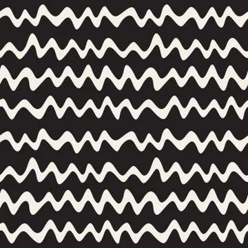 Vector Seamless Black and White Hand Drawn Wavy Stripes Pattern Stock Illustration
