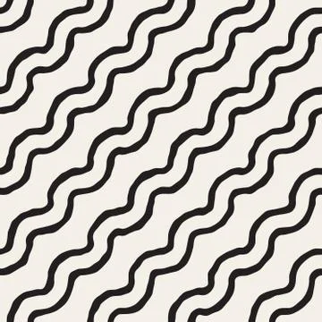 Vector Seamless Black and White Hand Drawn ZigZag Diagonal Stripes Pattern Stock Illustration