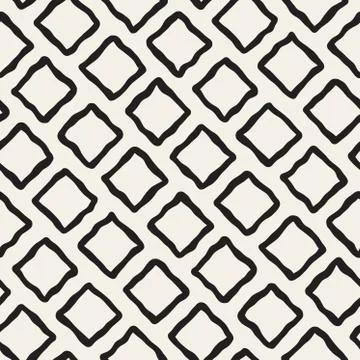 Vector Seamless Black and White Hand Drawn Rhombus Pattern Stock Illustration