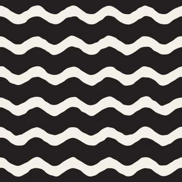 Vector Seamless Black and White Hand Drawn Wavy Stripes Pattern Stock Illustration