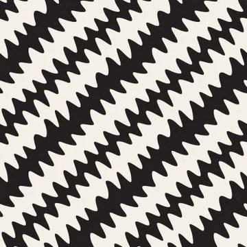 Vector Seamless Black and White Hand Drawn ZigZag Diagonal Stripes Pattern Stock Illustration