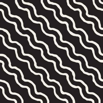 Vector Seamless Black and White Hand Drawn ZigZag Diagonal Stripes Pattern Illustrazione stock