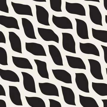 Vector Seamless Black and White Hand Drawn Wavy Shapes Pattern Illustrazione stock