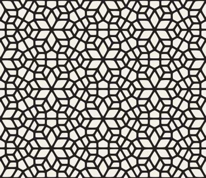 Vector Seamless Black and White Rounded Lace Ornamental Pattern Illustrazione stock
