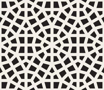 Vector Seamless Black and White Hexagon Lines Pattern 스톡 일러스트