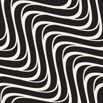 Vector Seamless Black and White Hand Drawn Wavy Lines Pattern Stock Illustration